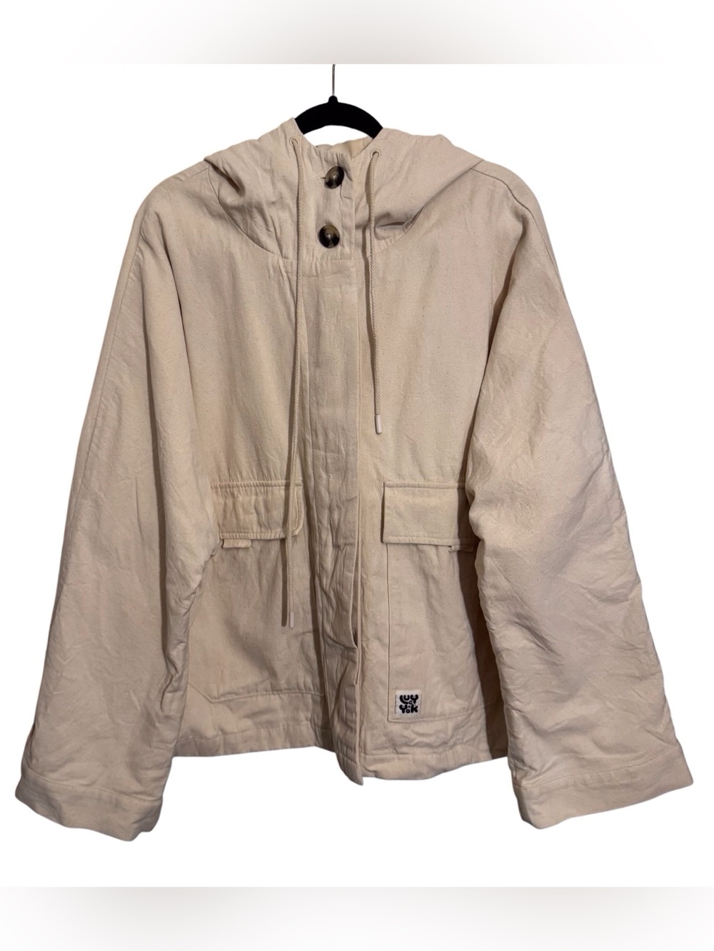 Lucy & Yak Size X-Large Cream Jax Jacket Button Up Hood Organic Cotton Pockets